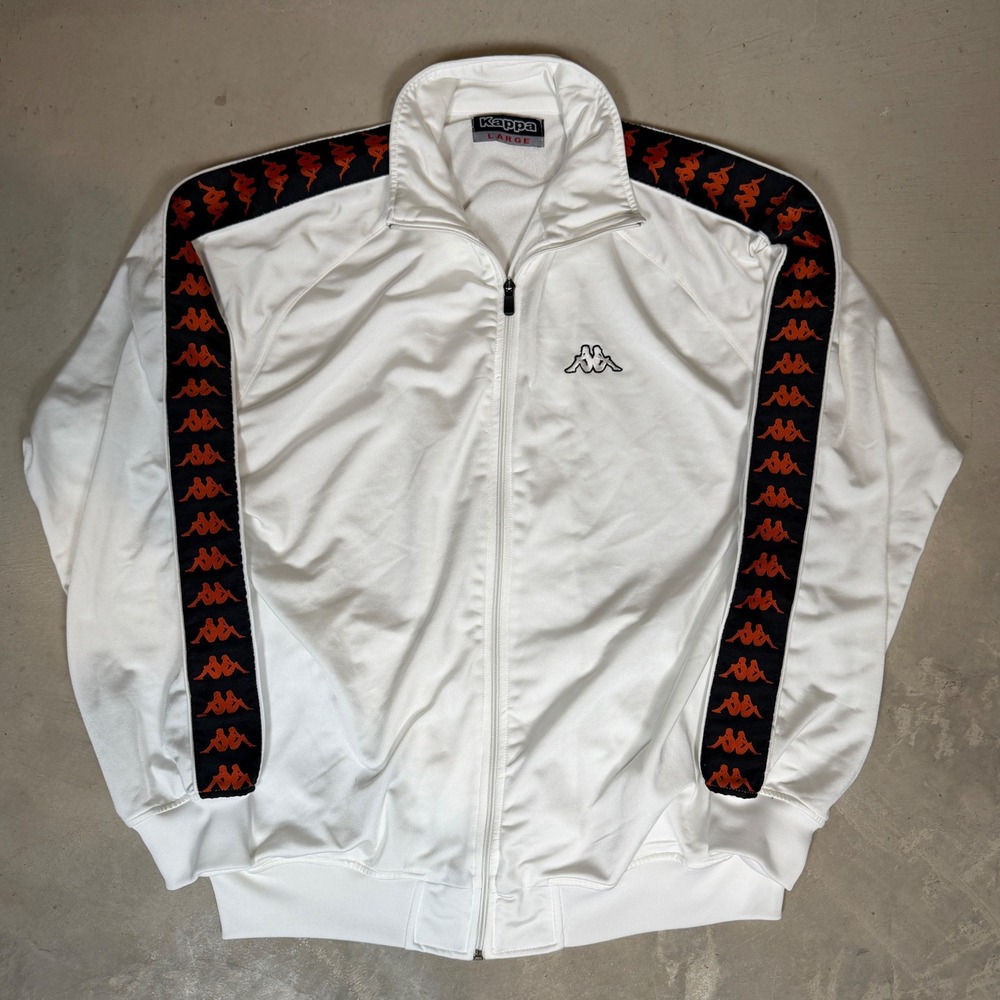 Kappa Mens White Track Jacket Omini Logo Tape Sleeves Full Zip Large RN98832